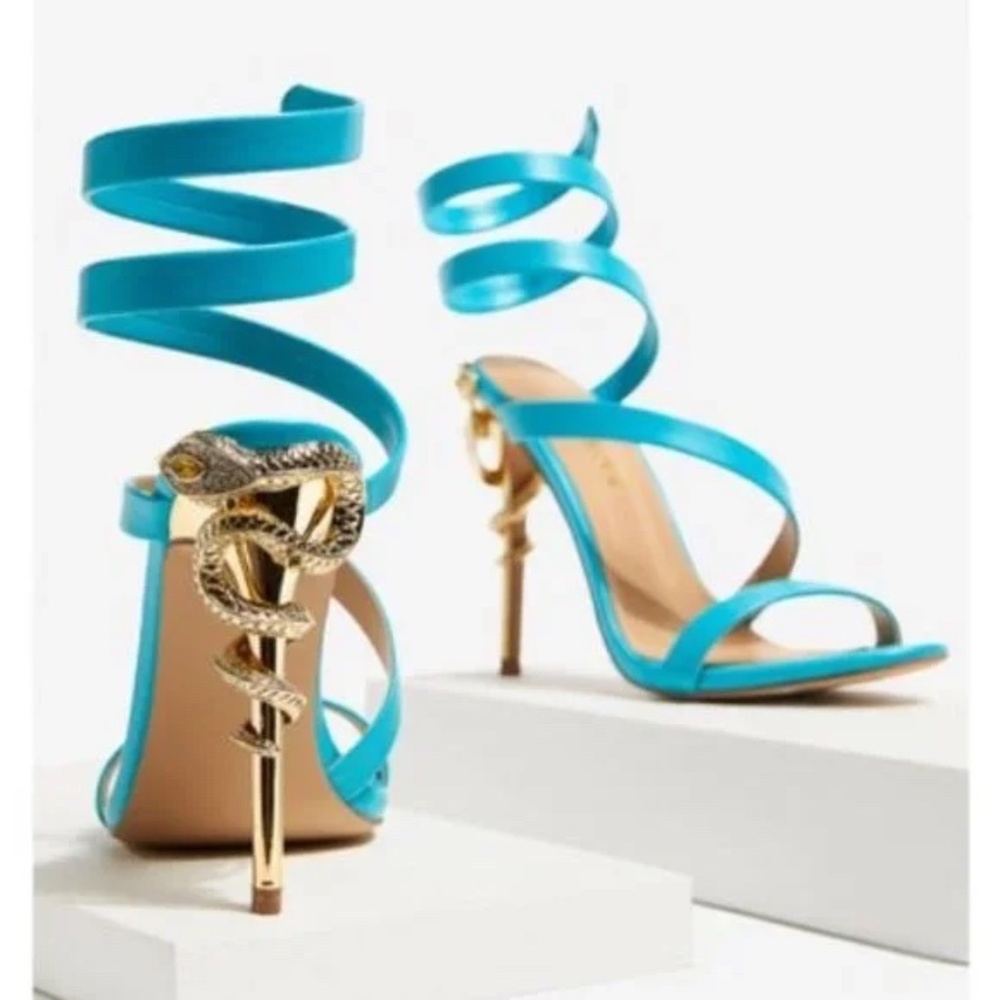 Shoedazzle Blue Strappy High Heeled Sandals. Size 9 : 4.25" Heel.